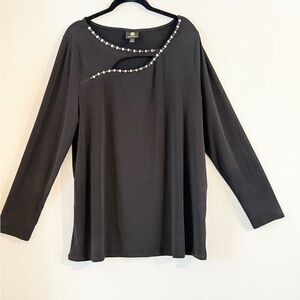 JM Collection Black Long Sleeve Top with Rhinestone Embellishments Size XL